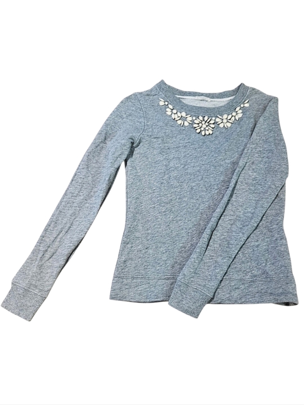 Crewcuts Heather Grey and Cream Beaded Floral Crewneck Sweatshirt